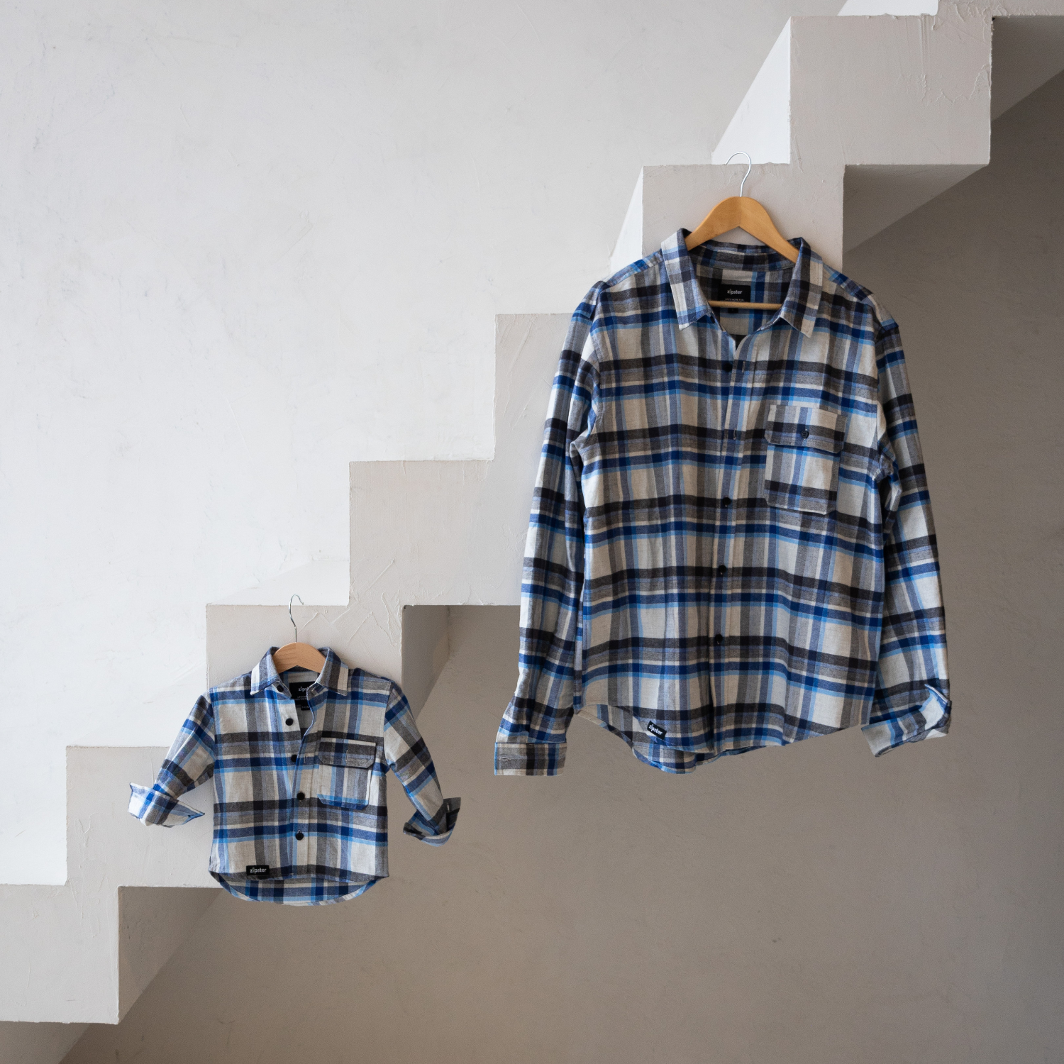 Dad & Mini Flannel Overshirt Set - Blue Check